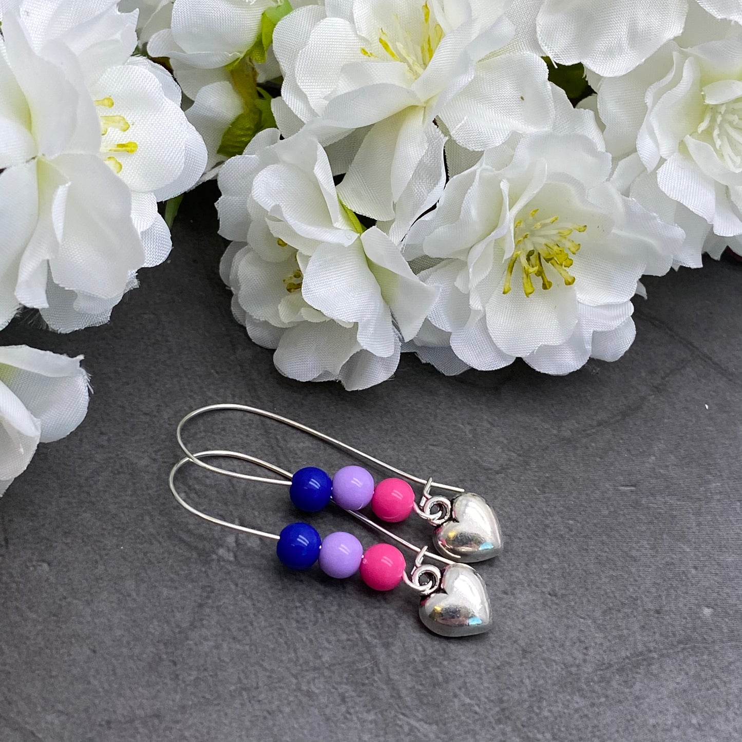 Heart Charm Earrings, Bisexual Colour Beads Kidney Hooks