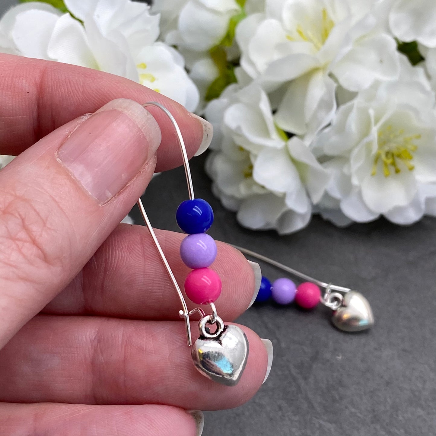Heart Charm Earrings, Bisexual Colour Beads Kidney Hooks