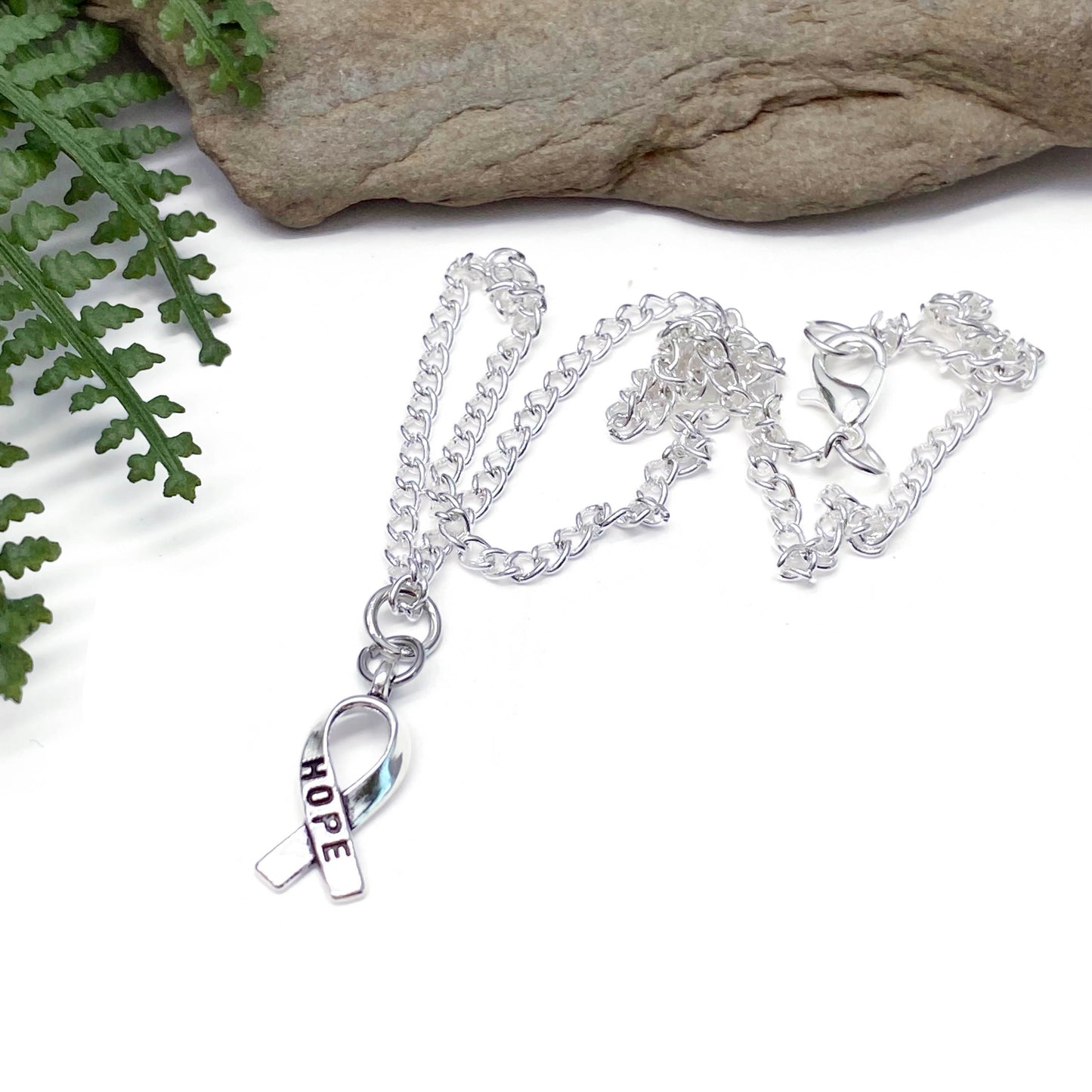 Hope Ribbon Charm Pendant Necklace