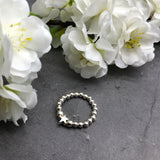 Tiny Star Charm Stretch Ring with Silver Plated Beads