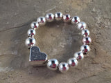 Small Heart Stretch Ring with Silver Plated Beads