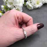 Small Heart Charm Stretch Ring with Silver Beads