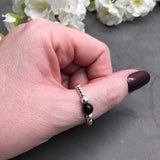 Black Onyx Stretch Ring with Silver Plated Beads