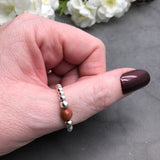Brown Goldstone Stretch Ring with Silver Beads
