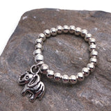Elephant Charm Stretch Ring with Silver Beads