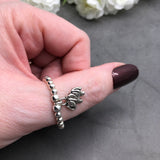 Elephant Charm Stretch Ring with Silver Beads