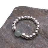 Green Aventurine Stretch Ring with Small Silver Beads