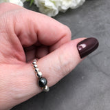Hematite Stretch Ring with Small Silver Beads