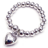 Dangly Heart Charm Stretch Ring with Silver Beads