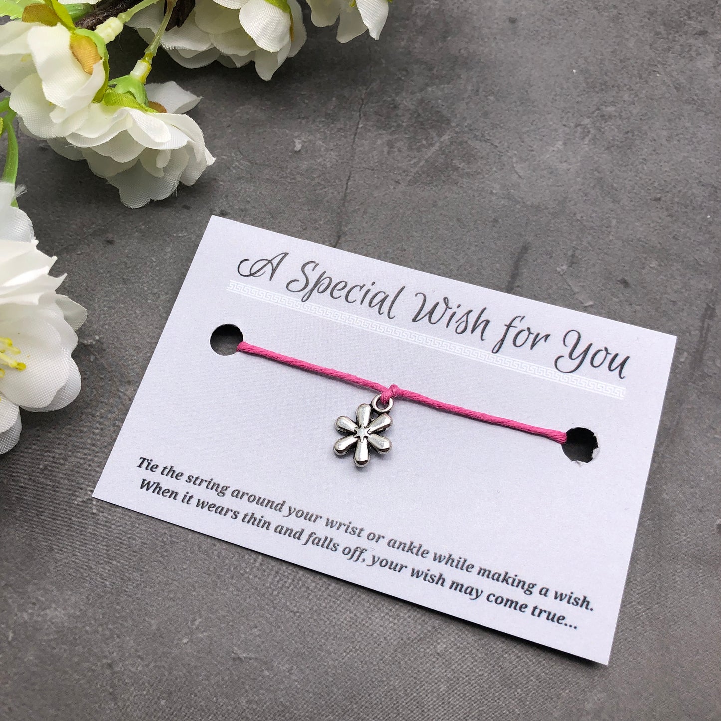 Daisy Flower Charm Hemp Wish Bracelet - Colour Choice