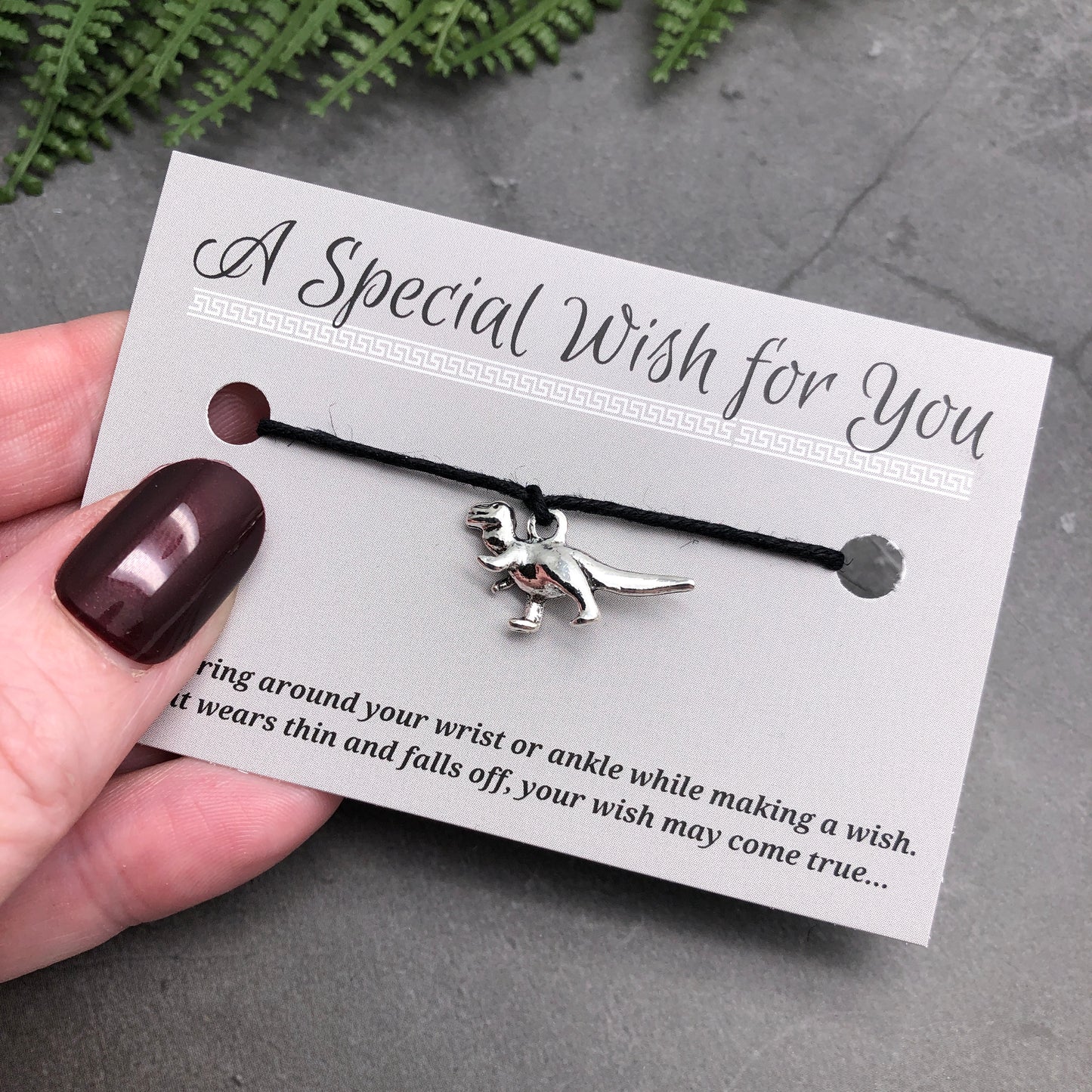 Dinosaur Charm Hemp Wish Bracelet - Colour Choice