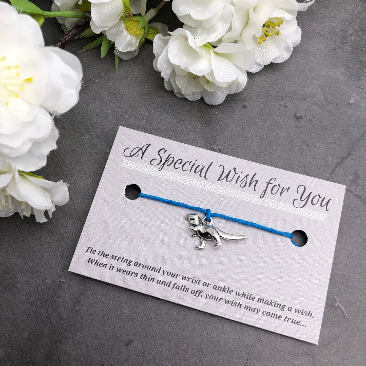 Dinosaur Charm Hemp Wish Bracelet - Colour Choice