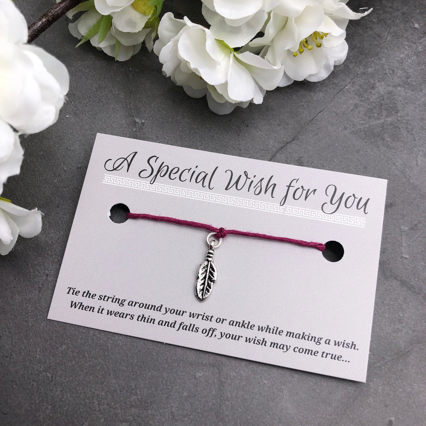 Feather Charm Hemp Wish Bracelet - Colour Choice