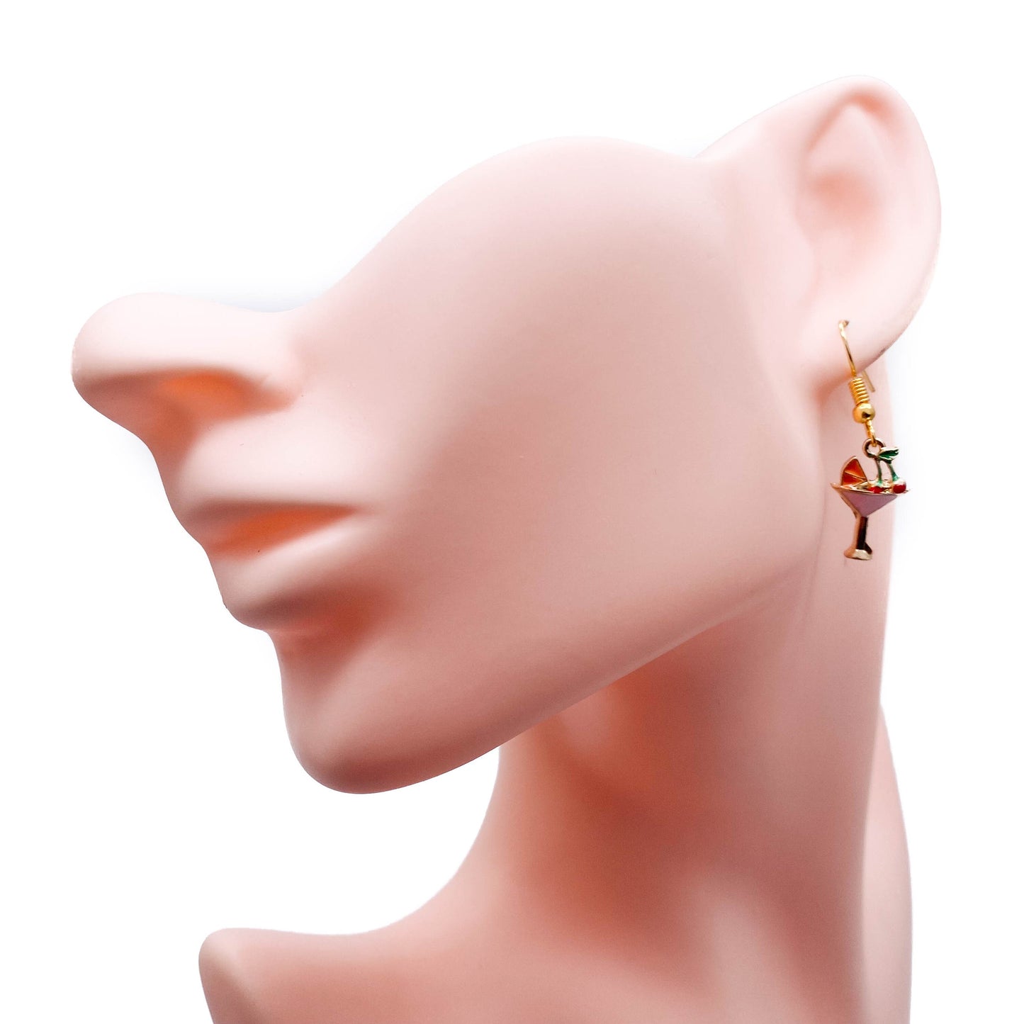 Cocktail Glass Earrings, Pink Enamel Charms